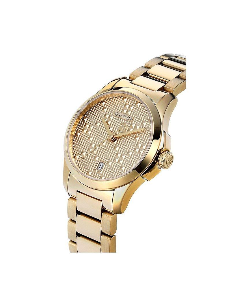 Gucci G Timeless Gold Dial Gold Steel Strap Watch For Women - YA126553 Watches Gucci   