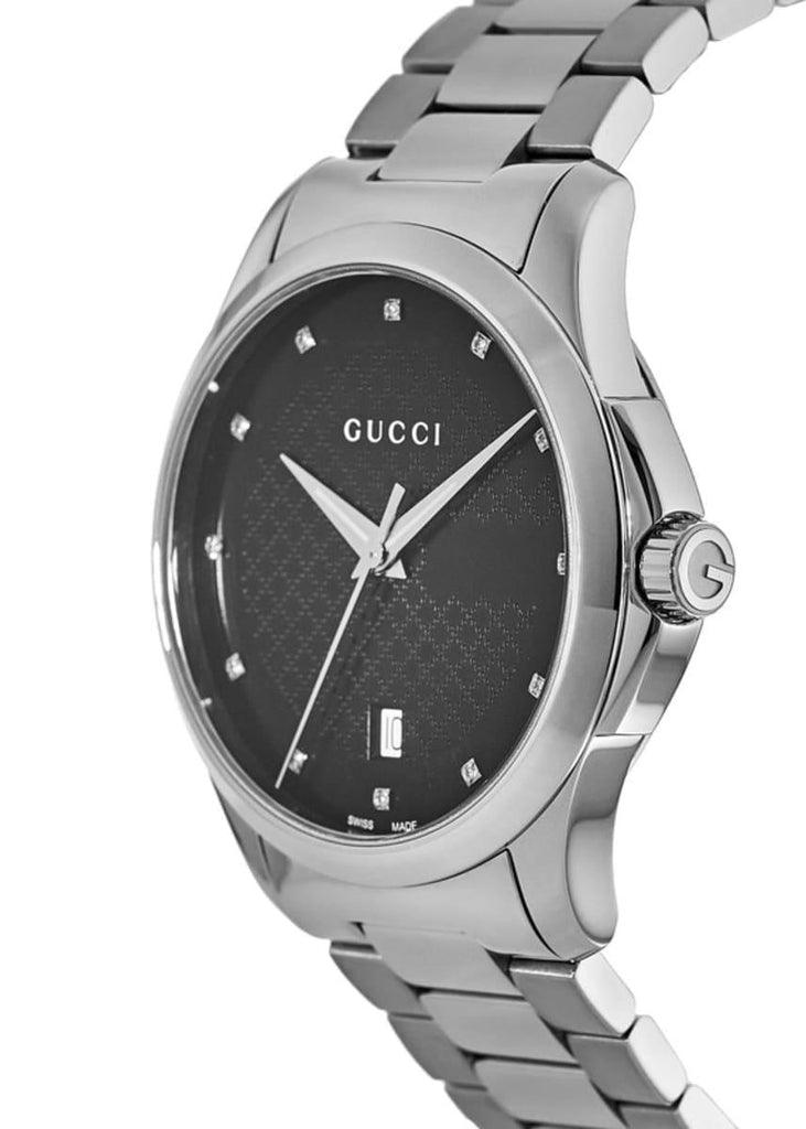 Gucci G Timeless Diamonds Black Dial Silver Steel Strap Watch For Men - YA126456 Watches Gucci   