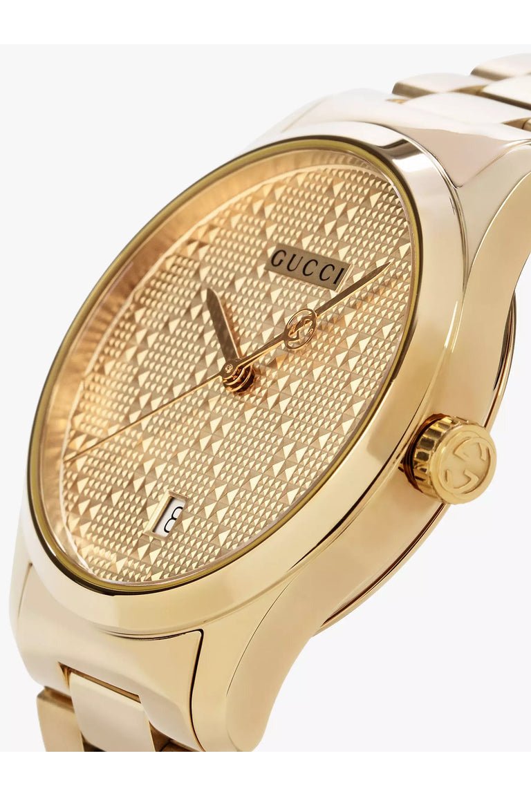 Gucci G Timeless Gold Dial Gold Steel Strap Watch For Women - YA126553 Watches Gucci   