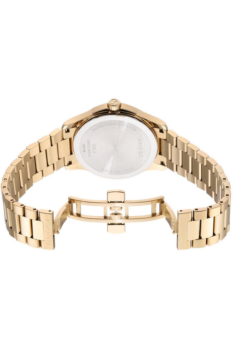 Gucci G Timeless Gold Dial Gold Steel Strap Watch For Women - YA126553 Watches Gucci   