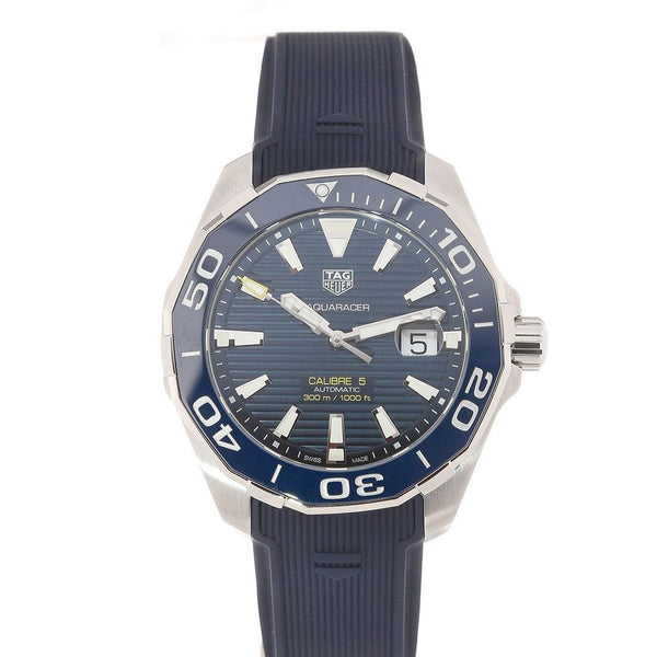 Tag Heuer Aquaracer Calibre 5 Automatic Blue Dial Blue Rubber Strap Watch for Men - WAY201B.FT6150 Watches Tag Heuer   