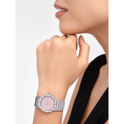 Bvlgari Quartz Pink Dial Silver Steel Strap Watch For Women - BVLGARI103711