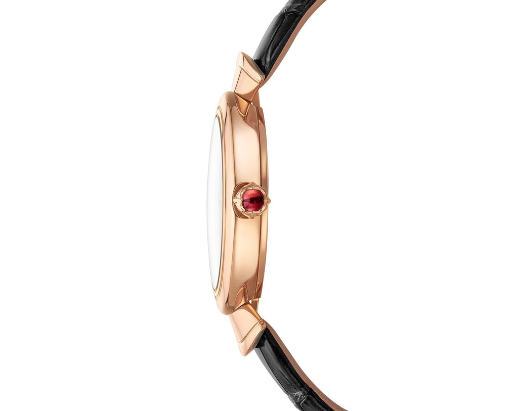Bvlgari Divas Dream Quartz Diamonds Black Dial Black Leather Strap Watch For Women - DREAM102841