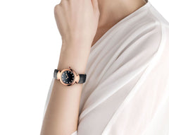 Bvlgari Divas Dream Quartz Diamonds Black Dial Black Leather Strap Watch For Women - DREAM102841