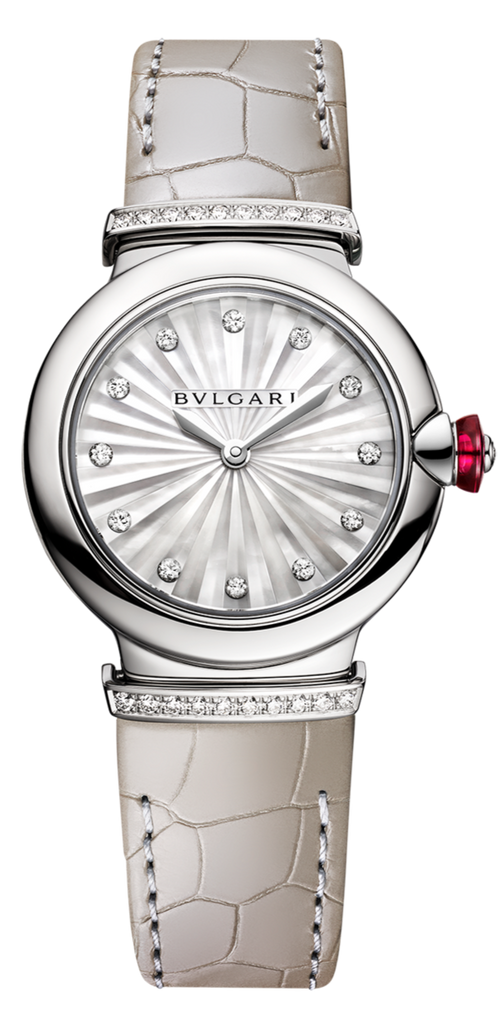 Bvlgari LVCEA Diamonds Silver Mother Of Pearl Dial Silver Leather Strap Watch For Women - LVCEA103367