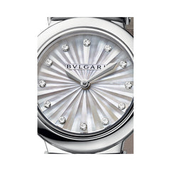 Bvlgari LVCEA Diamonds Silver Mother Of Pearl Dial Silver Leather Strap Watch For Women - LVCEA103367