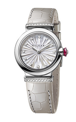 Bvlgari LVCEA Diamonds Silver Mother Of Pearl Dial Silver Leather Strap Watch For Women - LVCEA103367