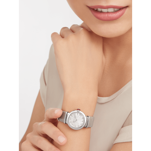 Bvlgari LVCEA Diamonds Silver Mother Of Pearl Dial Silver Leather Strap Watch For Women - LVCEA103367