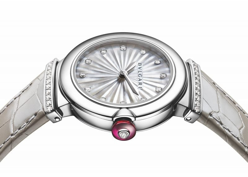 Bvlgari LVCEA Diamonds Silver Mother Of Pearl Dial Silver Leather Strap Watch For Women - LVCEA103367