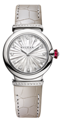 Bvlgari LVCEA Diamonds Silver Mother Of Pearl Dial Silver Leather Strap Watch For Women - LVCEA103367