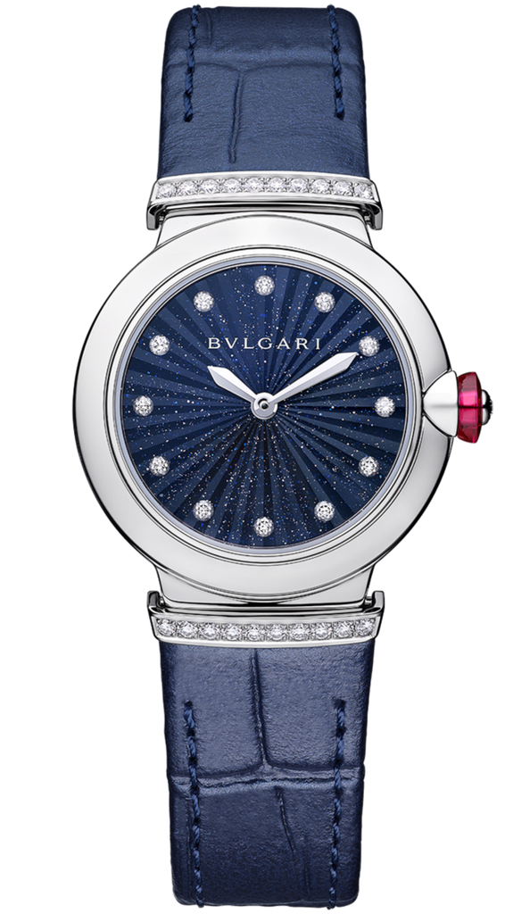 Bvlgari Lvcea Intarsio Aventurine Diamonds Blue Dial Blue Leather Strap Watch For Women - LVCEA103617