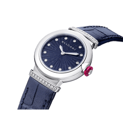 Bvlgari Lvcea Intarsio Aventurine Diamonds Blue Dial Blue Leather Strap Watch For Women - LVCEA103617