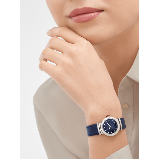 Bvlgari Lvcea Intarsio Aventurine Diamonds Blue Dial Blue Leather Strap Watch For Women - LVCEA103617