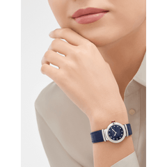 Bvlgari Lvcea Intarsio Aventurine Diamonds Blue Dial Blue Leather Strap Watch For Women - LVCEA103617