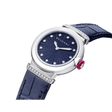 Bvlgari Lvcea Intarsio Aventurine Diamonds Blue Dial Blue Leather Strap Watch For Women - LVCEA103617