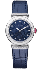 Bvlgari Lvcea Intarsio Aventurine Diamonds Blue Dial Blue Leather Strap Watch For Women - LVCEA103617