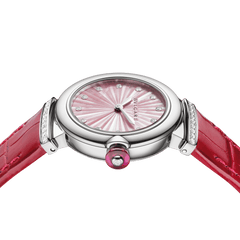 Bvlgari Lvcea Intarsio Diamonds Mother Of Pearl Pink Dial Red Leather Strap Watch For Women - LVCEA103619