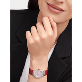 Bvlgari Lvcea Intarsio Diamonds Mother Of Pearl Pink Dial Red Leather Strap Watch For Women - LVCEA103619