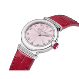 Bvlgari Lvcea Intarsio Diamonds Mother Of Pearl Pink Dial Red Leather Strap Watch For Women - LVCEA103619