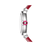 Bvlgari Lvcea Intarsio Diamonds Mother Of Pearl Pink Dial Red Leather Strap Watch For Women - LVCEA103619
