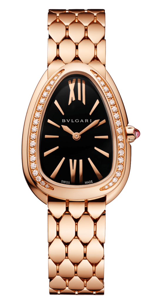 Bvlgari Serpenti Seduttori Diamonds Black Dial Rose Gold Steel Strap Watch For Women - SERPENTI103453