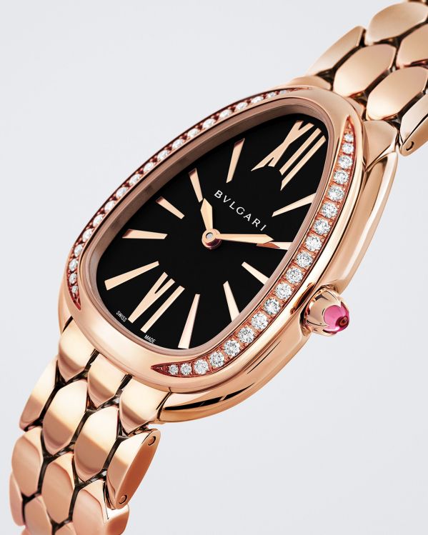 Bvlgari Serpenti Seduttori Diamonds Black Dial Rose Gold Steel Strap Watch For Women - SERPENTI103453