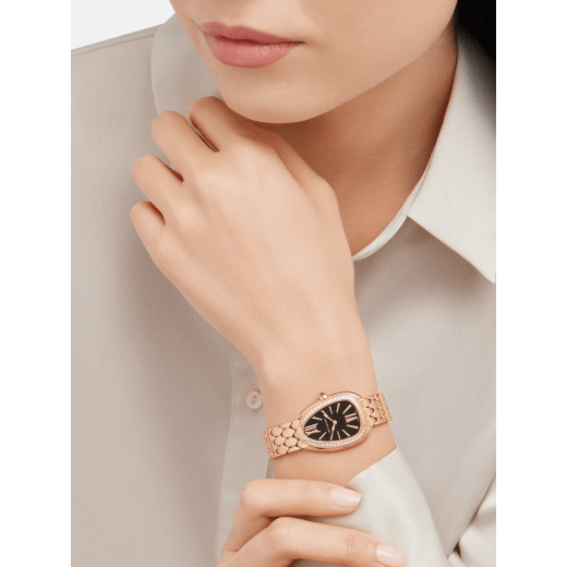 Bvlgari Serpenti Seduttori Diamonds Black Dial Rose Gold Steel Strap Watch For Women - SERPENTI103453