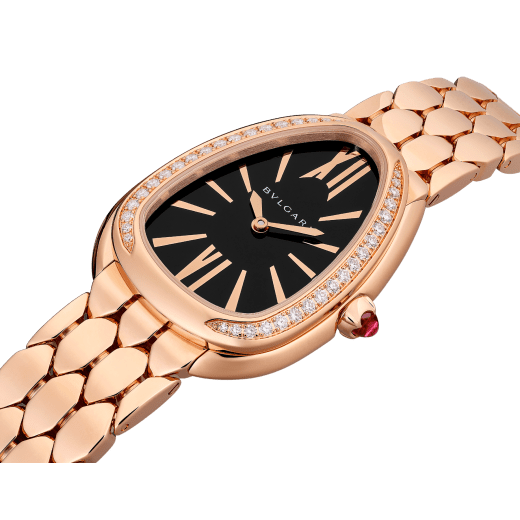 Bvlgari Serpenti Seduttori Diamonds Black Dial Rose Gold Steel Strap Watch For Women - SERPENTI103453