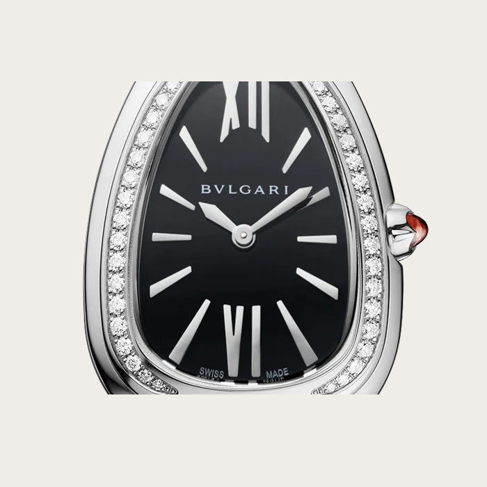 Bvlgari Serpenti Seduttori Diamonds Black Dial Silver Steel Strap Watch For Women - SERPENTI103449