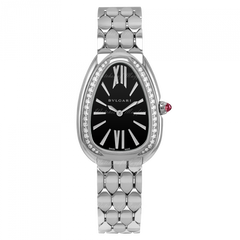 Bvlgari Serpenti Seduttori Diamonds Black Dial Silver Steel Strap Watch For Women - SERPENTI103449