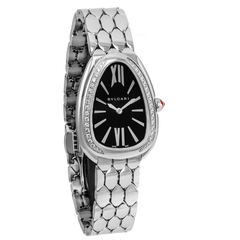 Bvlgari Serpenti Seduttori Diamonds Black Dial Silver Steel Strap Watch For Women - SERPENTI103449