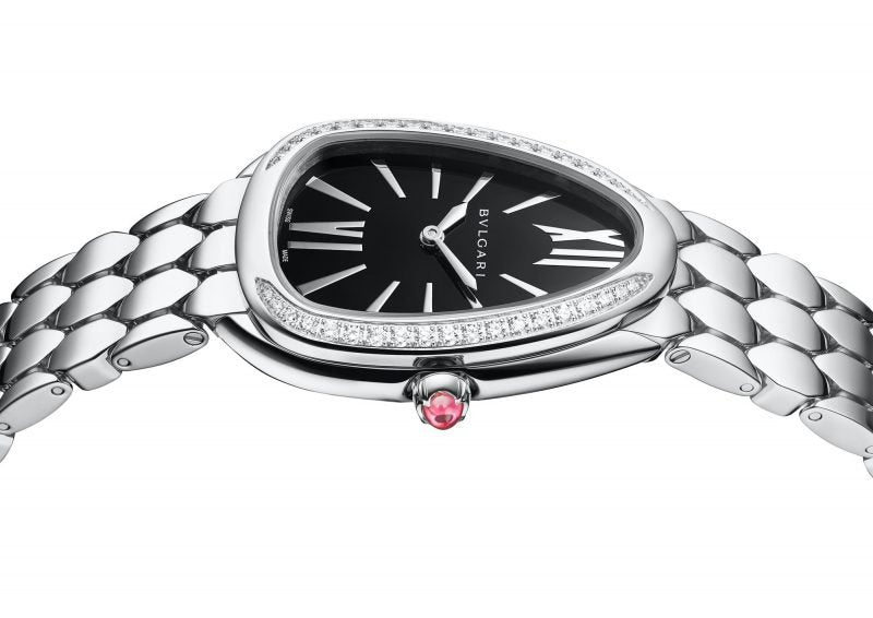 Bvlgari Serpenti Seduttori Diamonds Black Dial Silver Steel Strap Watch For Women - SERPENTI103449