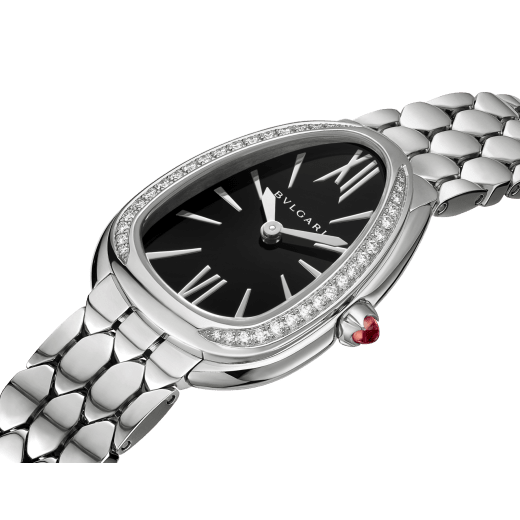 Bvlgari Serpenti Seduttori Diamonds Black Dial Silver Steel Strap Watch For Women - SERPENTI103449