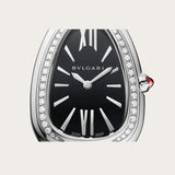 Bvlgari Serpenti Seduttori Diamonds Black Dial Silver Steel Strap Watch For Women - SERPENTI103449