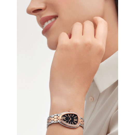 Bvlgari Serpenti Seduttori Diamonds Black Dial Two Tone Steel Strap Watch For Women - SERPENTI103450