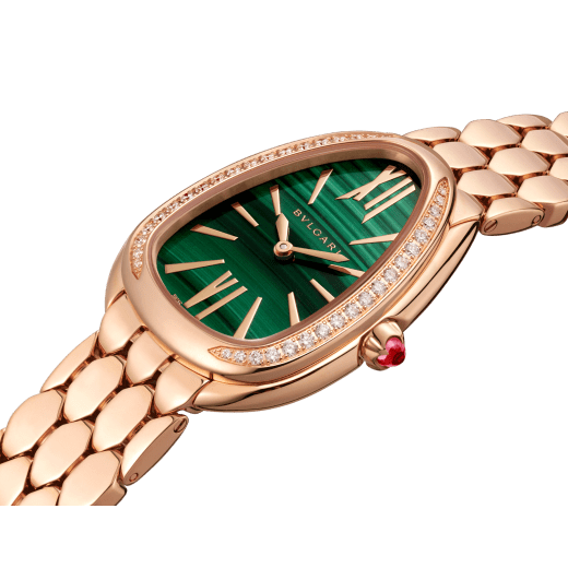 Bvlgari Serpenti Seduttori Diamonds Green Dial Rose Gold Steel Strap Watch For Women - SERPENTI103273