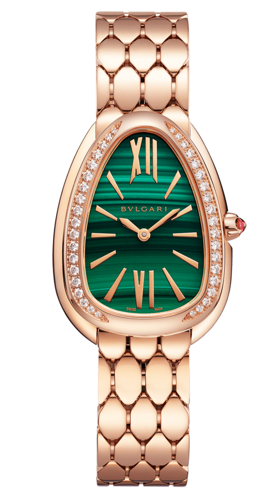 Bvlgari Serpenti Seduttori Diamonds Green Dial Rose Gold Steel Strap Watch For Women - SERPENTI103273