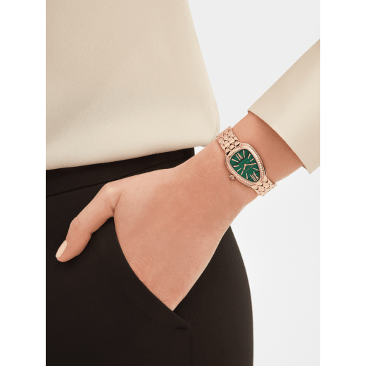Bvlgari Serpenti Seduttori Diamonds Green Dial Rose Gold Steel Strap Watch For Women - SERPENTI103273