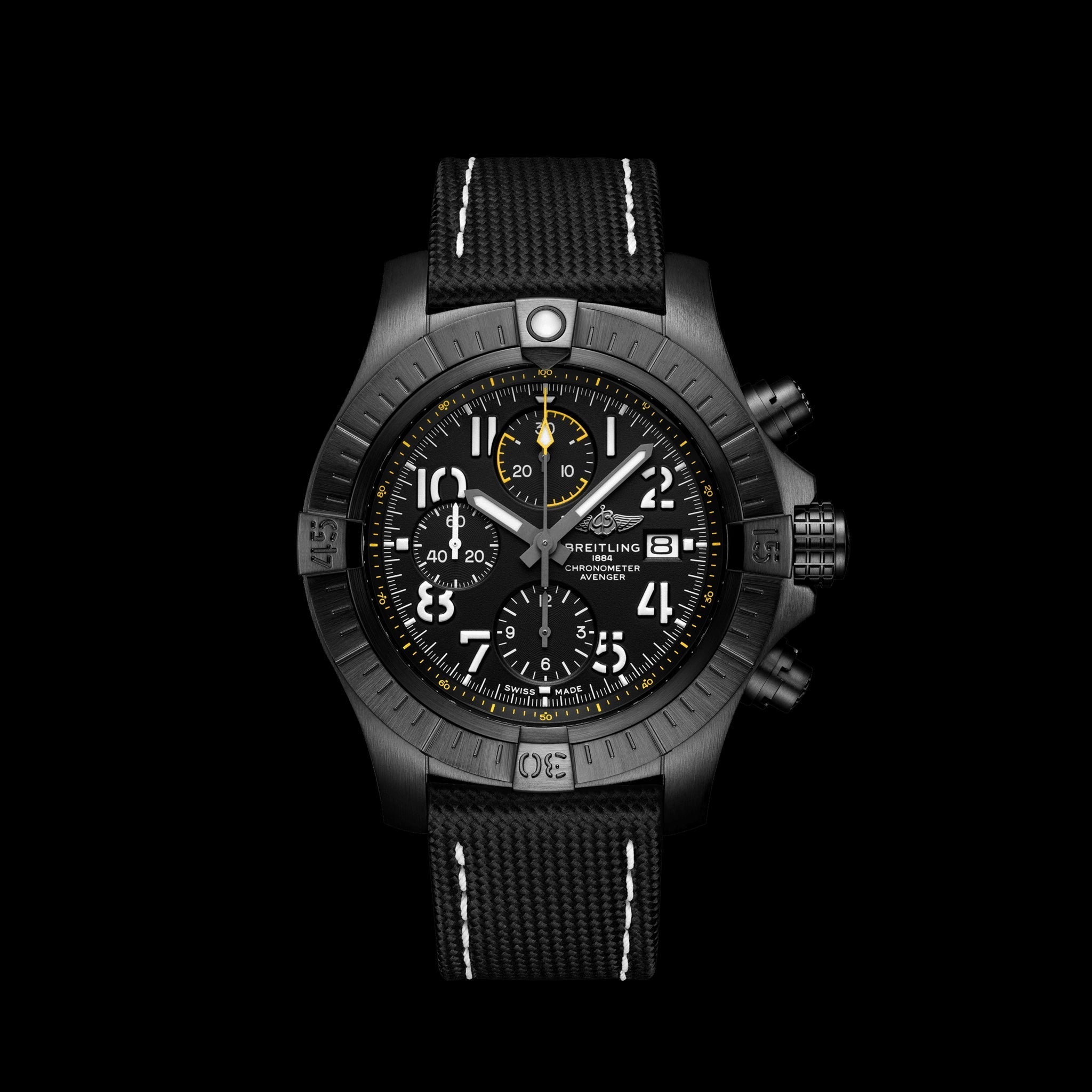 Breitling Avenger Chronograph 45mm Night Mission Black Dial Black Nylon Strap Watch for Men - V13317101B1X1 Watches Breitling   