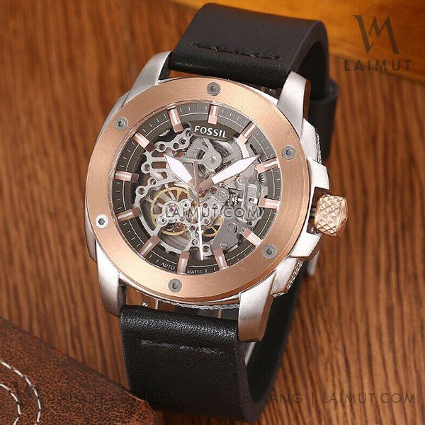 Fossil Modern Machine Automatic Skeleton Dial Black Leather Strap Watch for Men - ME3082 Watches Fossil   