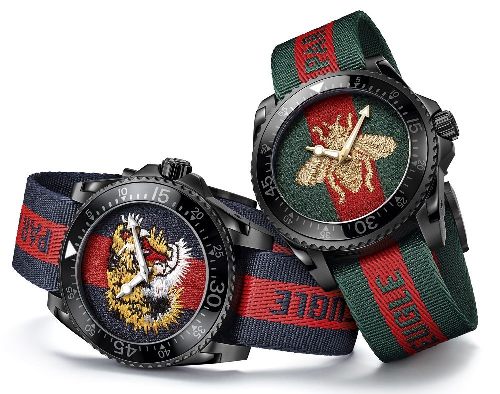 Gucci Dive Green & Red Dial Green & Red Nylon Strap Watch For Men - YA136216 Watches Gucci   
