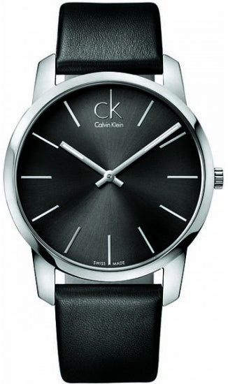 Calvin Klein City Black Dial Black Leather Strap Watch for Men - K2G21107 Watches Calvin Klein   