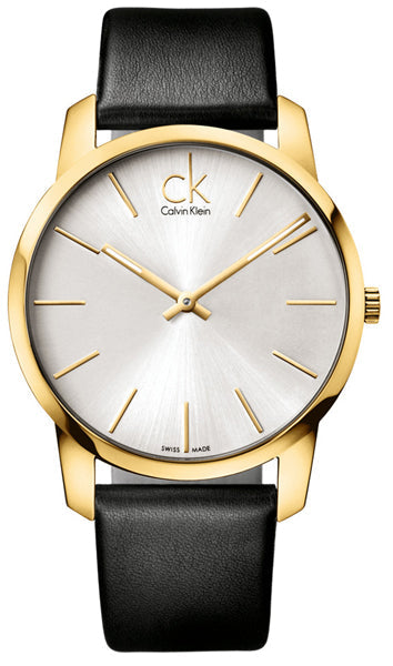 Calvin Klein City Silver Dial Black Leather Strap Watch for Men - K2G21520 Watches Calvin Klein   