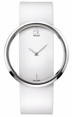 Calvin Klein Glam Transparent Dial White Leather Strap Watch for Women - K9423101 Watches Calvin Klein   