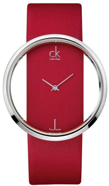 Calvin Klein Glam Transparent Dial Red Leather Strap Watch for Women - K9423144 Watches Calvin Klein   