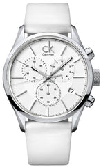 Calvin Klein Masculine Chronograph White Dial White Leather Strap Watch for Men - K2H27101 Watches Calvin Klein   