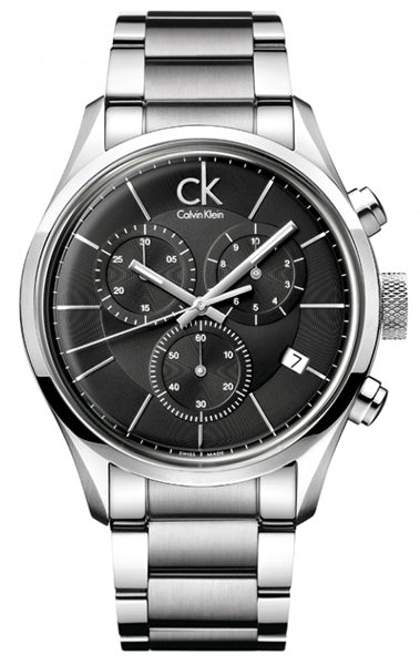 Calvin Klein Masculine Chronograph Black Dial Silver Steel Strap Watch for Men - K2H27104 Watches Calvin Klein   