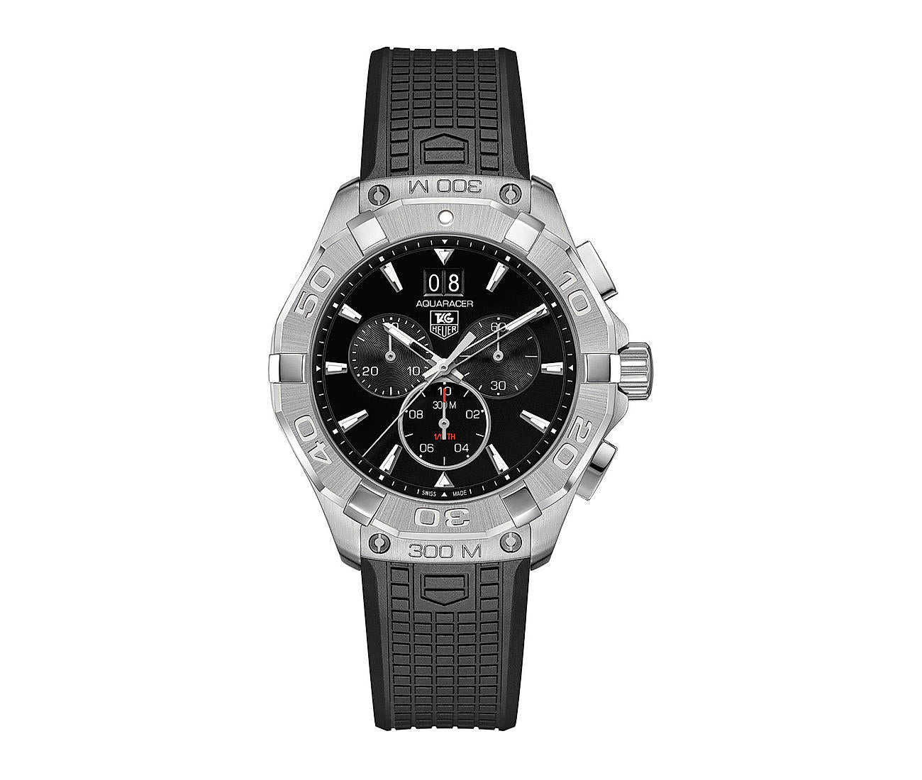 Tag Heuer Aquaracer Quartz Chronograph Black Dial Black Rubber Strap Watch for Men - CAY1110.FT6041 Watches Tag Heuer   