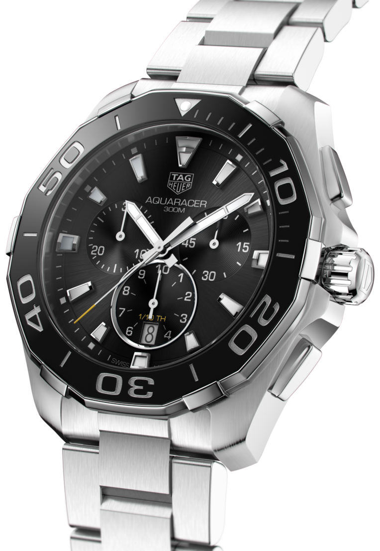 Tag Heuer Aquaracer Quartz Chronograph Black Dial Silver Steel Strap Watch for Men - CAY111A.BA0927 Watches Tag Heuer   