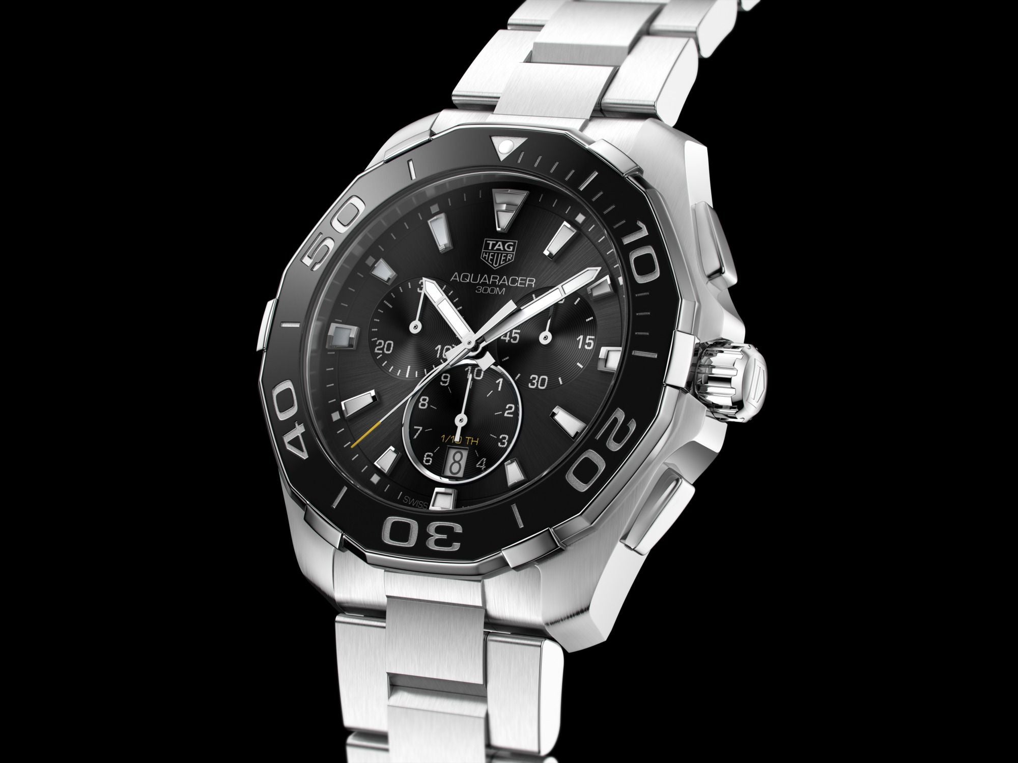 Tag Heuer Aquaracer Quartz Chronograph Black Dial Silver Steel Strap Watch for Men - CAY111A.BA0927 Watches Tag Heuer   